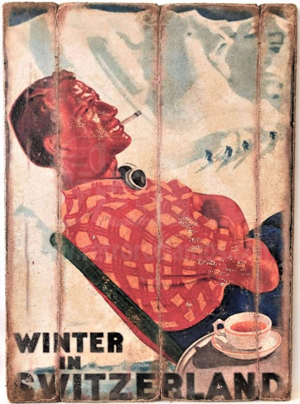 Cuadro de madera vintage Winter in Switzerland Cuadros Vintage Nieve