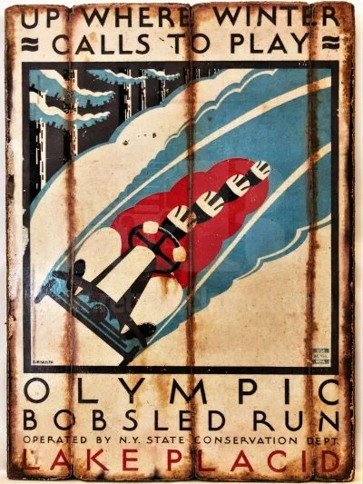 Cuadro de madera vintage BOBSLED RUN Cuadros Vintage Nieve  