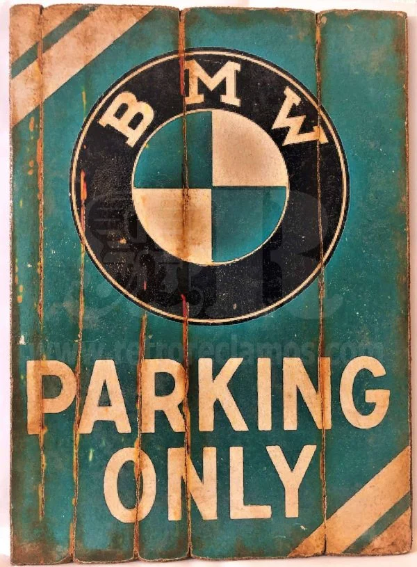 Cuadro de madera vintage ONLY BMW PARKING Motor Cuadros Vintage