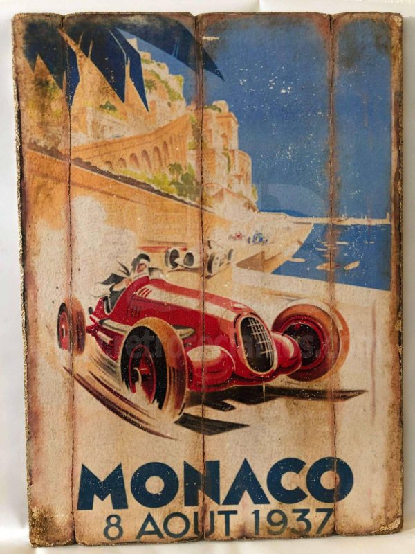 Cuadro de madera vintage MONACO Motor Cuadros Vintage
