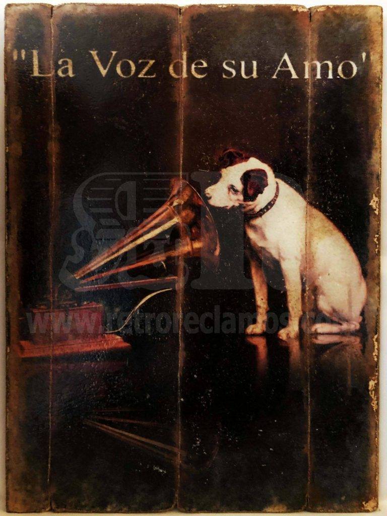 Cuadro de madera vintage LA VOZ DE SU AMO Anuncios Cuadros Vintage